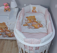 Комплект в кровать Vikalex Мишкина Компания горох для овальной кроватки 6 пр. розовый
