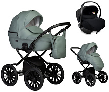 Детская коляска Indigo Mio Eco Plus 14 3 в 1 с автокреслом Avionaut Cosmo Black 03 шалфей кожа