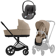Коляска 3 в 1 Cybex Priam IV Matt Black complete и автокресло Cloud T i-Size Mirage Grey Plus Cozy Beige