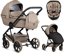 Детская коляска Tutis Viva 6 Plus Leather 3 в 1 с автокреслом Beno Beige 1612149 Cappuccino