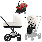 Коляска Cybex Priam IV Matt Black complete Aton S2 Hibiscus Red Base One 4 в 1 Off White