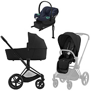 Коляска Cybex Priam IV Matt Black complete Aton S2 Ocean Blue Base One 4 в 1 Sepia Black