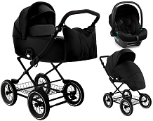 Детская коляска Roan Bass Next Classic Кожа d12 3 в 1 с автокреслом Elo Lux Black RCL300/1 Black
