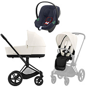 Коляска 3 в 1 Cybex Priam IV Matt Black complete и автокресло Aton B2 i-Size Bay Blue Off White