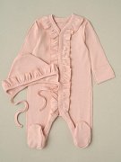 Комбинезон и чепчик с рюшами Little Star 32083 (ЧЗ-мз) пудровый 56