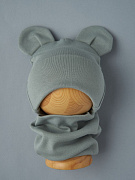 Шапка-котелок и снуд Little Star Мишка рибана начес 80932 олива 36