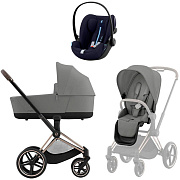 Коляска Cybex Priam IV Rosegold complete и автокресло Cloud G i-Size Ocean Blue Plus 3 в 1 Mirage Grey