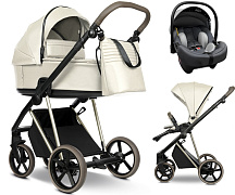 Детская коляска Roan Sol Vintage Luxury Leather 3 в 1 с автокреслом Tutis Elo Lux EduSky Grey VEGA01DB Butter Cream/Champagne/руч.Cappuccino
