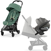 Коляска Cybex Coya Matt Black Frame Cloud T i-Size Mirage Grey 2 в 1 Leaf Green с дождевиком и бампером