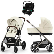 Коляска Cybex Balios S Lux TPE complete Aton S2 Moon Black 3 в 1 Seashell Beige с дождевиками