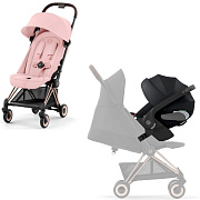 Коляска Cybex Coya Rosegold Frame Cloud T i-Size Sepia Black Plus 2 в 1 Peach Pink с дождевиком и бампером