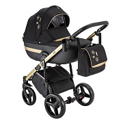 Детская коляска Adamex Cortina Special Edition 3 в 1 CT-400 кожа черная+черный+золото