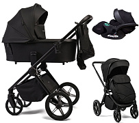 Детская коляска Peppy Monaco 3 в 1 с автокреслом Verona Black Black (черный), рама черная матовая