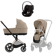 Коляска Cybex Priam IV Rosegold complete и автокресло Cloud G i-Size Magic Black 3 в 1 Cozy Beige