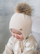 Шапка НаследникЪ Выжанова зимн. с утепл.мех. помпоном на завязках НВ1101 ЧЗ бежевый 38