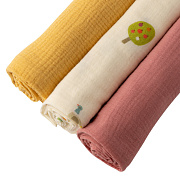 Пелёнки муслиновые Buba Kids, 3 шт, 75х75 см BKMUSSW49 Сады Кавказа/ горчица/ малина со сливками