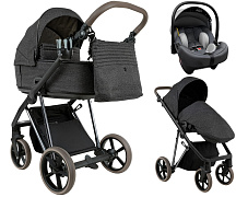Детская коляска Roan Sol Vintage Luxury 2.0 3 в 1 с автокреслом Tutis Elo Lux EduSky Grey PIX/55/D Pixel/Dark/Nickel/руч.Cappuccino