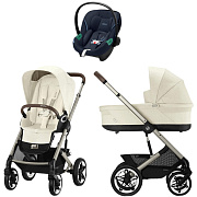 Коляска Cybex Talos S Lux TPE complete Aton S2 Ocean Blue 3 в 1 Seashell Beige с дождевиками