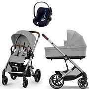 Коляска Cybex Balios S Lux SLV complete Cloud G Ocean Blue Plus 3 в 1 Stone Grey с дождевиками