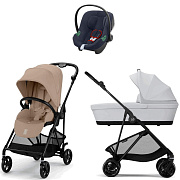 Коляска Cybex Melio Carbon Aton B2 i-Size Bay Blue 3 в 1 Almond Beige с дождевиком/Fog Grey