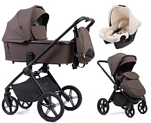 Детская коляска Peppy Monaco 3 в 1 с автокреслом Rise Milk Brownie коричневый, рама черная