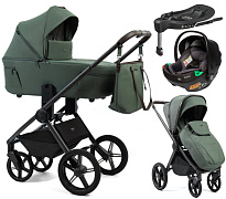 Детская коляска Peppy Monaco Thermo 4 в 1 с автокреслом First и базой Green (зеленый), рама серо-коричневая