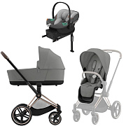 Коляска Cybex Priam IV Rosegold complete Aton S2 Lava Grey Base One 4 в 1 Mirage Grey