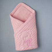 Конверт-одеяло на выписку вязаный весна-осень Little Star Мишутка розовый бант, розовый