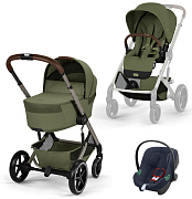 Коляска Cybex Balios S Lux Fold Cot TPE Aton B2 Bay Blue 3 в 1 Moss Green с дождевиками