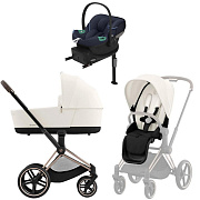 Коляска Cybex Priam IV Rosegold complete Aton S2 Ocean Blue Base One 4 в 1 Off White