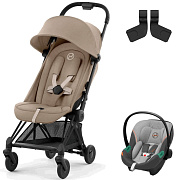 Коляска Cybex Coya Matt Black Frame Aton S2 i-Size Lava Grey 2 в 1 Cozy Beige с дождевиком и бампером