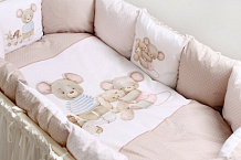 Комплект в кроватку Lappetti Little mouse для овальной кроватки 6 предметов кофейный
