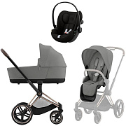 Коляска Cybex Priam IV Rosegold complete Cloud G3 Magic Black 3 в 1 Mirage Grey