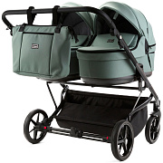 Детская коляска для двойни Adamex Leo Duo Deluxe 3 в 1 DUO-SA20 (СЕРО-ЗЕЛЁНАЯ КОЖА)