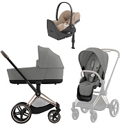 Коляска Cybex Priam IV Rosegold complete Cloud T Cozy Beige Plus Base T 3 в 1 Mirage Grey