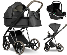 Детская коляска Roan Sol Vintage Luxury Leather 2.0 3 в 1 с автокреслом Tutis Elo Black VEGA99DB Woodland Gray/Nickel/руч.Cappuccino