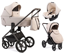 Детская коляска Peppy Monaco Thermo 3 в 1 с автокреслом Rise Milk Beige (молочный), рама серо-коричневая