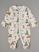 Комбинезон на кнопках Little Star Пингвины и елочки 30032 (ЧЗ-мз) крем 68