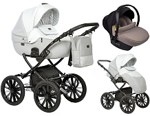 Детская коляска Indigo Porto Classic 14 3 в 1 с автокреслом Avionaut Cosmo Beige Po 02 св.серая кожа+св.серый лен