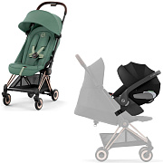 Коляска Cybex Coya Rosegold Frame Cloud T i-Size Sepia Black 2 в 1 Leaf Green с дождевиком и бампером