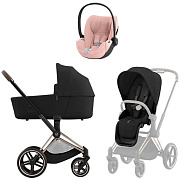 Коляска 3 в 1 Cybex Priam IV Rosegold complete и автокресло Cloud T i-Size Peach Pink Plus Sepia Black
