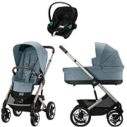 Коляска Cybex Talos S Lux TPE complete Aton S2 Moon Black 3 в 1 Stormy Blue с дождевиками