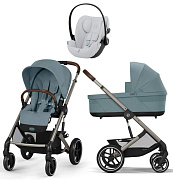 Коляска Cybex Balios S Lux TPE 2025 Cloud G i-Size Fog Grey 3 в 1 Stormy Blue с дождевиками