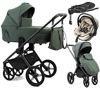 Детская коляска Peppy Monaco Thermo 4 в 1 с автокреслом Welldon Crown 2 и базой Green (зеленый), рама серо-коричневая