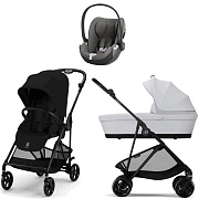 Коляска Cybex Melio Carbon Cloud T i-Size Mirage Grey 3 в 1 Magic Black с дождевиком/Fog Grey