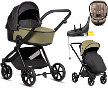 Детская коляска Tutis Mio 3 Plus Leather New 4 в 1 с автокреслом Beno Beige и базой 1622025 Olive