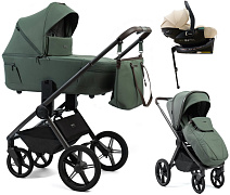 Детская коляска Peppy Monaco Thermo 4 в 1 с автокреслом Jet Beige и базой Green (зеленый), рама серо-коричневая