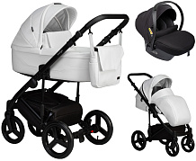 Детская коляска Indigo Lamar 3 в 1 с автокреслом Avionaut Cosmo Black La01 белая кожа