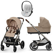 Коляска Cybex Balios S Lux TPE complete Cloud T Platinum White Plus 3 в 1 Almond Beige с дождевиками