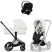 Коляска Cybex Priam V Matt Black Style Aton S2 Ocean Blue 3 в 1 Off White